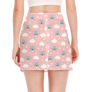 Koala Bear And Cloud Pattern Print Side Slit Mini Skirt