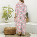 Koala Bear And Cloud Pattern Print Silk V-Neck Kaftan Dress