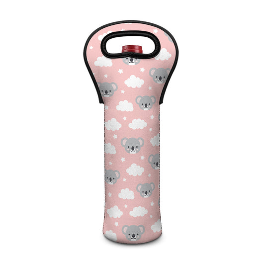 Koala Bear And Cloud Pattern Print Single Neoprene Wine Tote