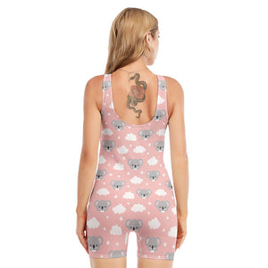 Koala Bear And Cloud Pattern Print Sleeveless One Piece Swimsuit