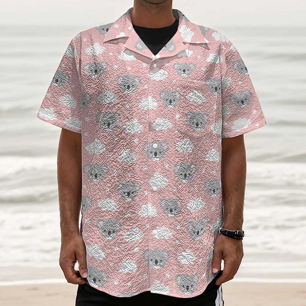 Koala Bear And Cloud Pattern Print Textured Short Sleeve Shirt