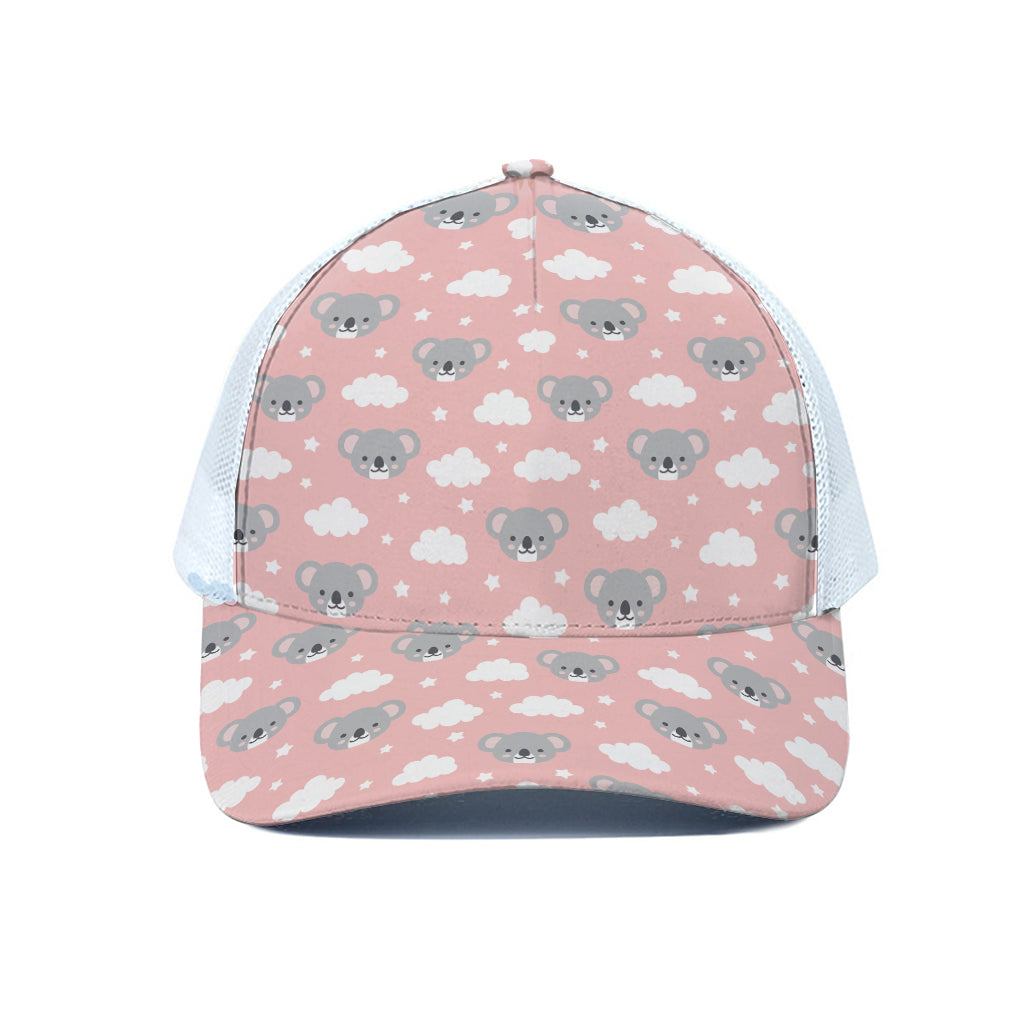 Koala Bear And Cloud Pattern Print White Mesh Trucker Cap