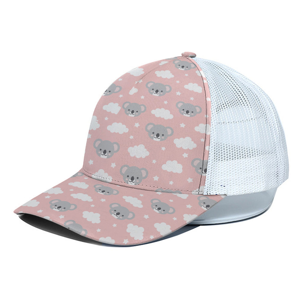 Koala Bear And Cloud Pattern Print White Mesh Trucker Cap