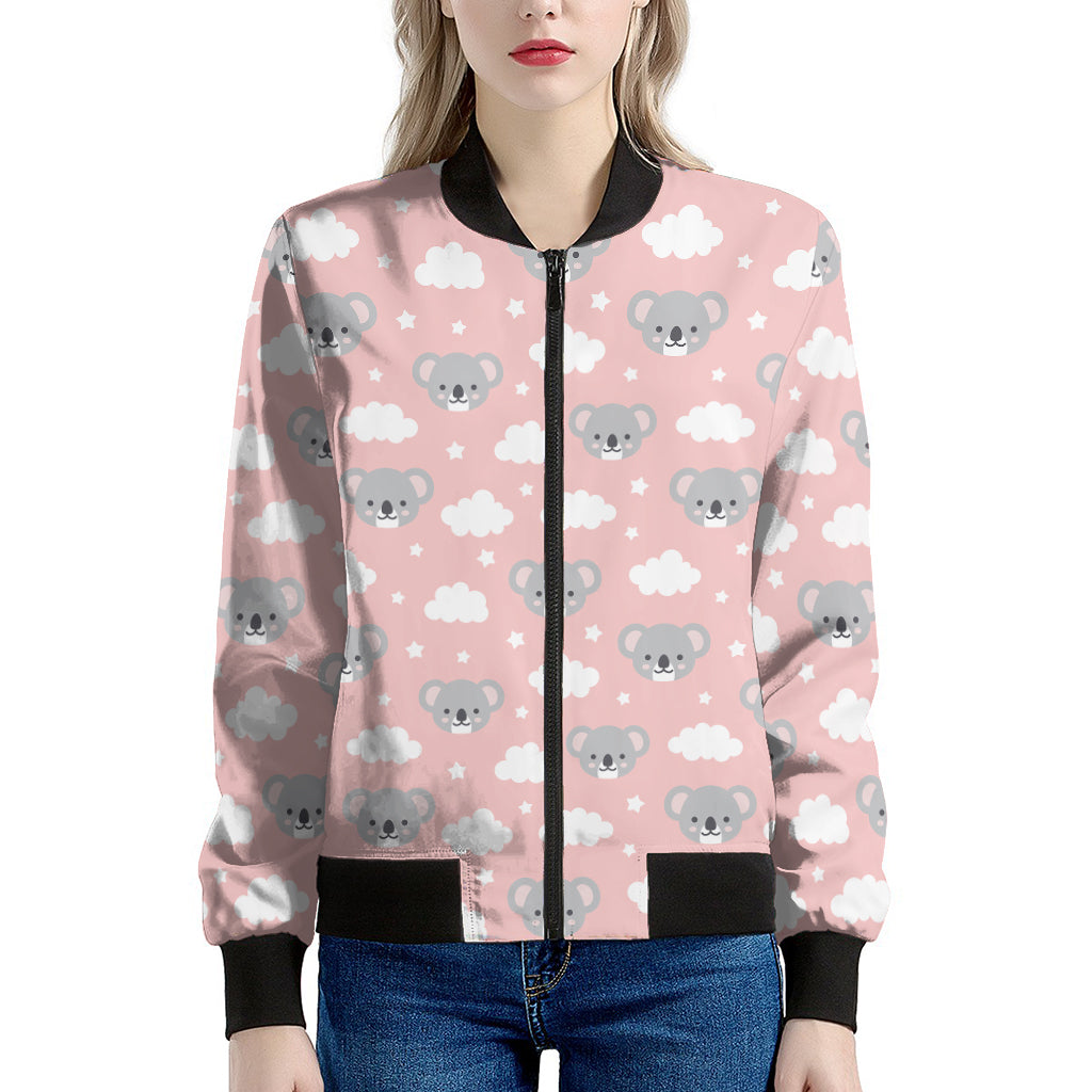 Koala Bear And Cloud Pattern Print Women's Bomber Jacket