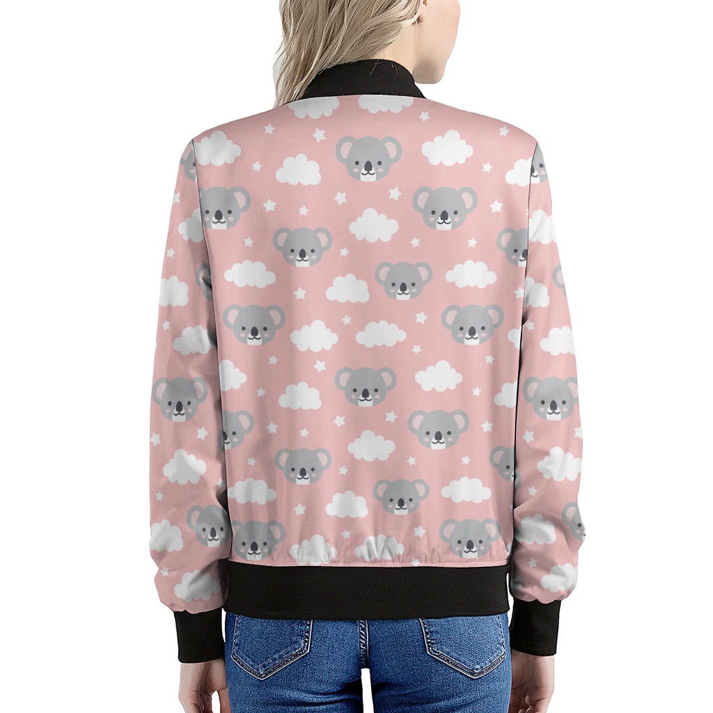 Koala Bear And Cloud Pattern Print Women's Bomber Jacket
