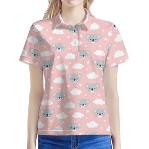 Koala Bear And Cloud Pattern Print Women's Polo Shirt