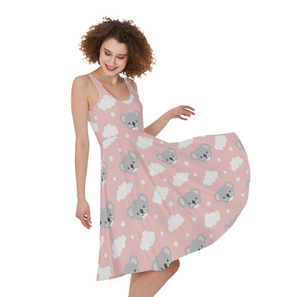 Koala Bear And Cloud Pattern Print Women's Sleeveless Dress