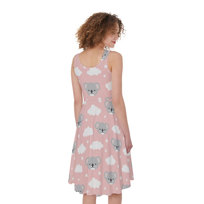 Koala Bear And Cloud Pattern Print Women's Sleeveless Dress