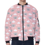 Koala Bear And Cloud Pattern Print Zip Sleeve Bomber Jacket