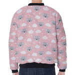 Koala Bear And Cloud Pattern Print Zip Sleeve Bomber Jacket