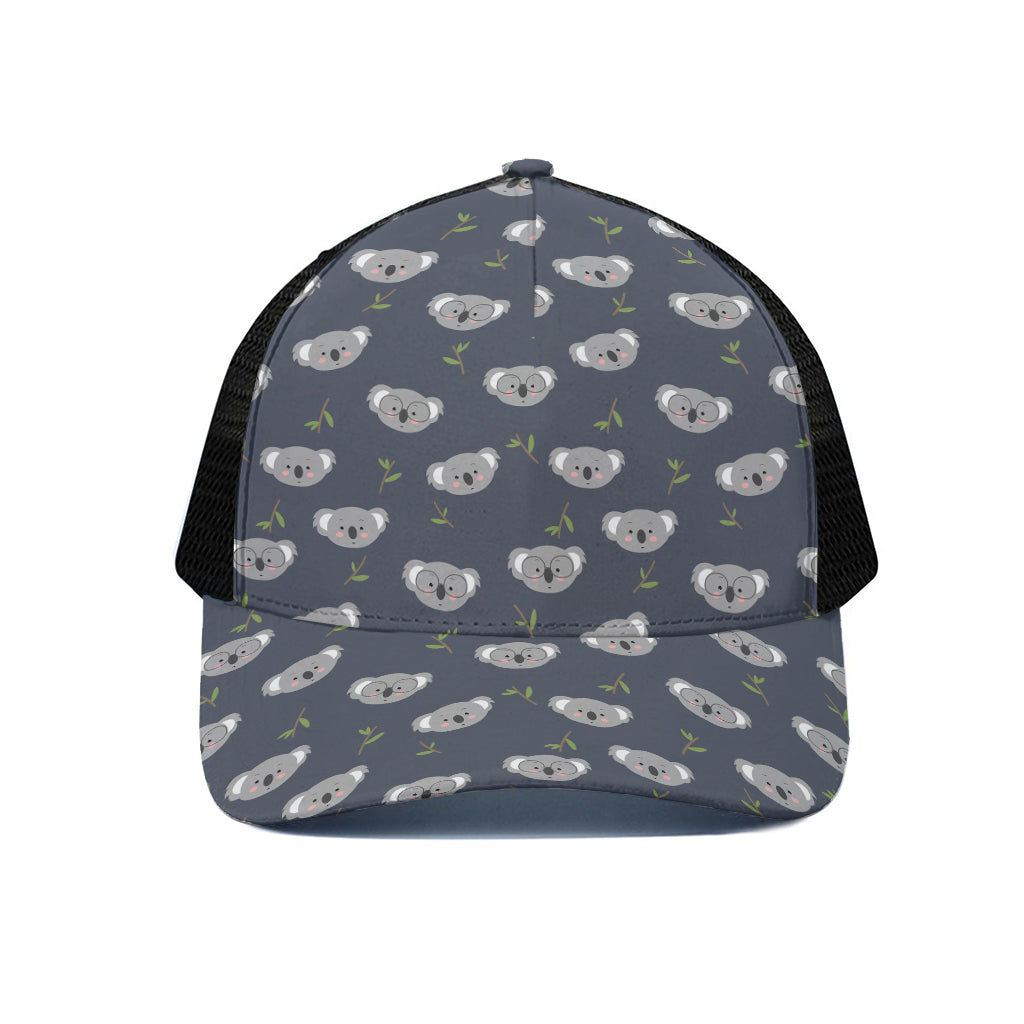 Koala Bear Pattern Print Black Mesh Trucker Cap