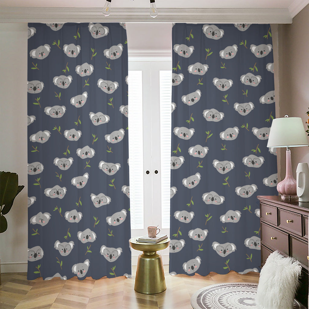 Koala Bear Pattern Print Blackout Pencil Pleat Curtains