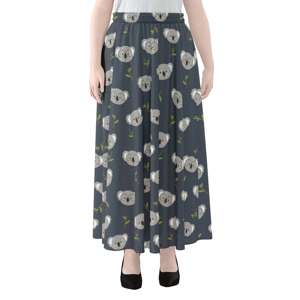 Koala Bear Pattern Print Chiffon Maxi Skirt