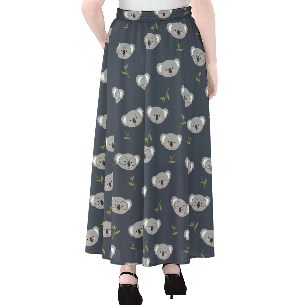 Koala Bear Pattern Print Chiffon Maxi Skirt