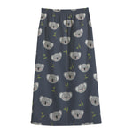 Koala Bear Pattern Print Cotton Front Slit Maxi Skirt