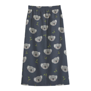 Koala Bear Pattern Print Cotton Front Slit Maxi Skirt