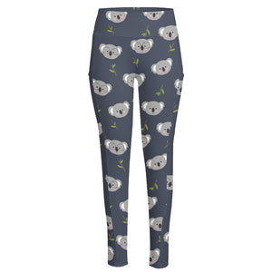 Koala Bear Pattern Print High-Waisted Pocket Leggings