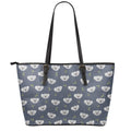 Koala Bear Pattern Print Leather Tote Bag With Zipper