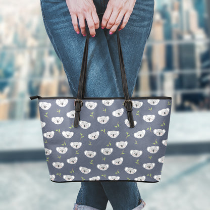 Koala Bear Pattern Print Leather Tote Bag