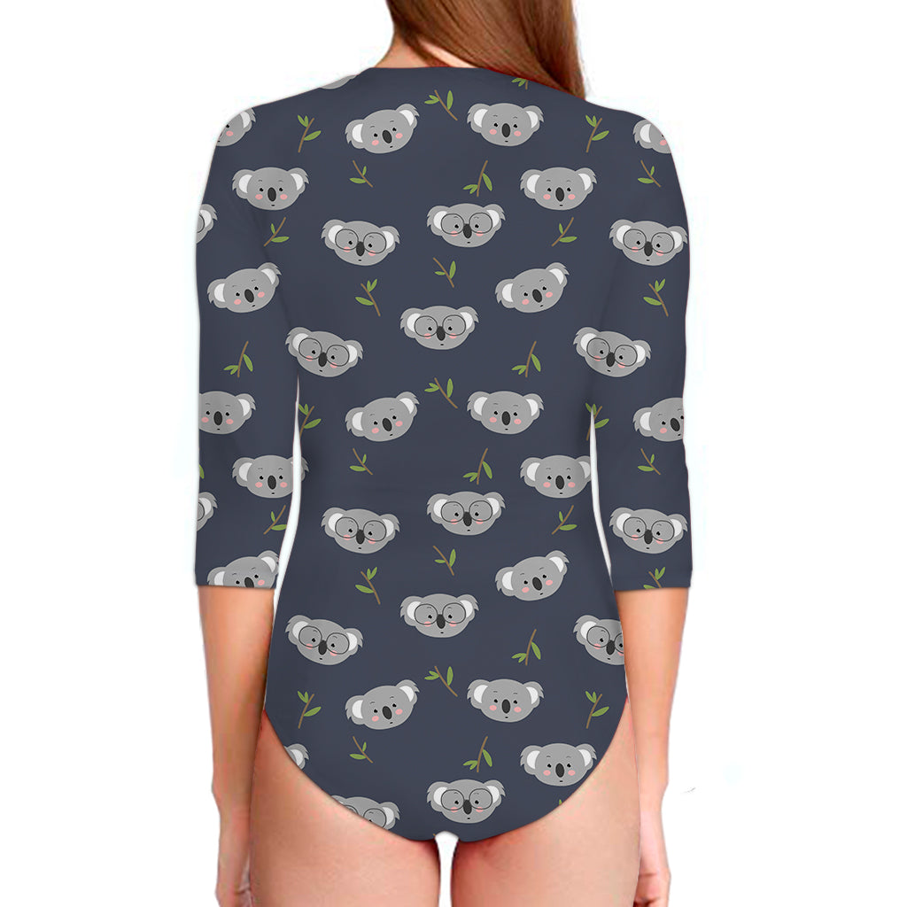 Koala Bear Pattern Print Long Sleeve Swimsuit