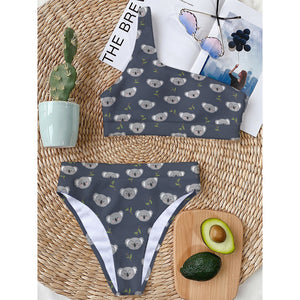 Koala Bear Pattern Print One Shoulder Bikini Top