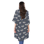 Koala Bear Pattern Print Open Front Beach Cover Up