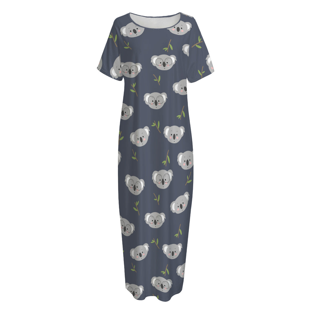 Koala Bear Pattern Print Short Sleeve Long Nightdress