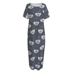 Koala Bear Pattern Print Short Sleeve Long Nightdress