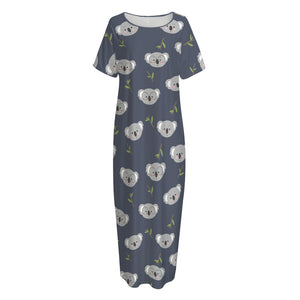 Koala Bear Pattern Print Short Sleeve Long Nightdress