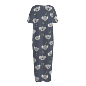 Koala Bear Pattern Print Short Sleeve Long Nightdress