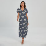 Koala Bear Pattern Print Short Sleeve Maxi Dress