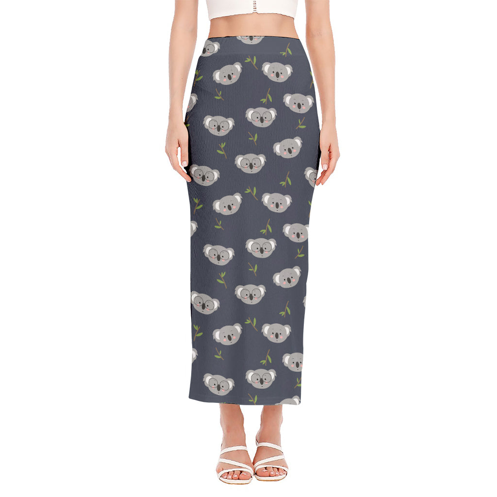 Koala Bear Pattern Print Side Slit Maxi Skirt