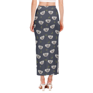 Koala Bear Pattern Print Side Slit Maxi Skirt