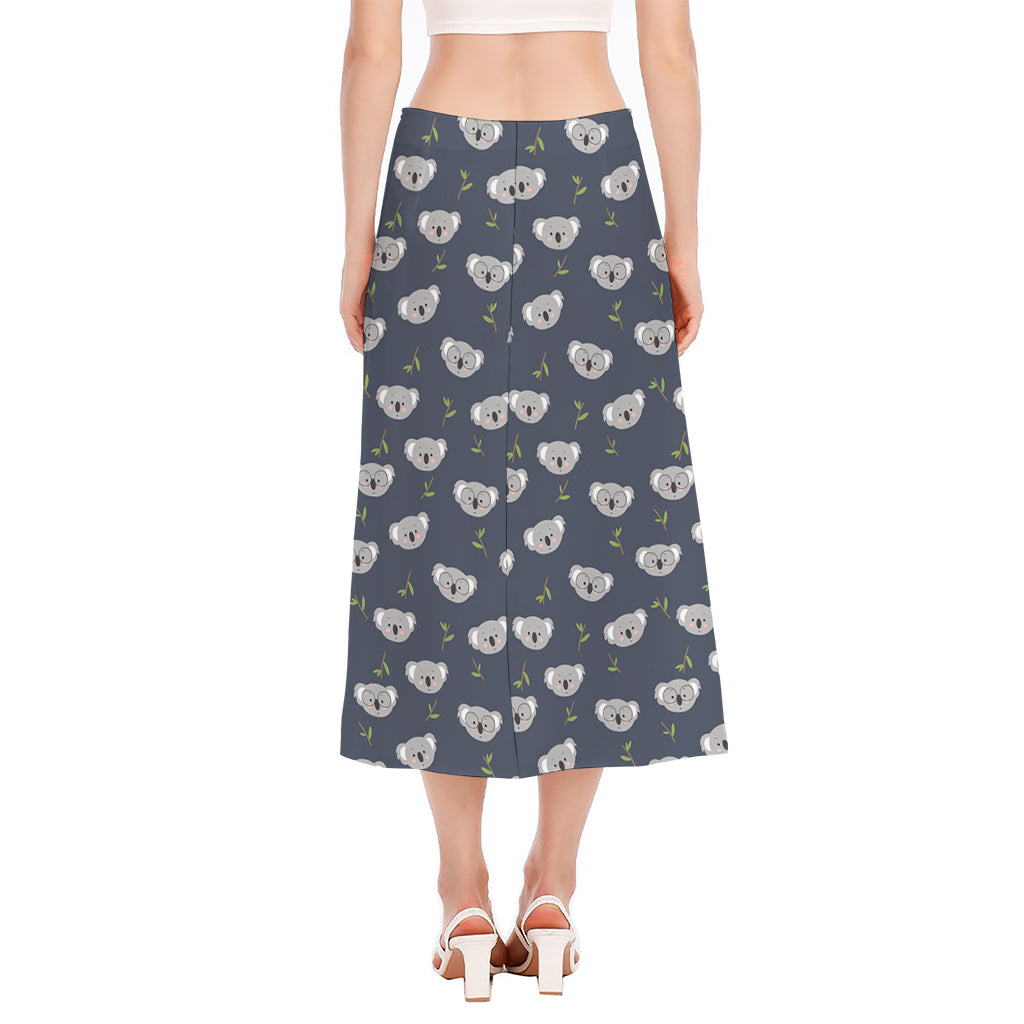 Koala Bear Pattern Print Side Slit Midi Skirt