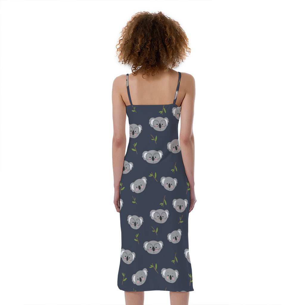 Koala Bear Pattern Print Slim Fit Midi Cami Dress