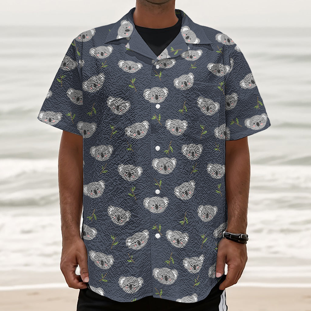 Koala Bear Pattern Print Textured Short Sleeve Shirt