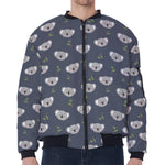 Koala Bear Pattern Print Zip Sleeve Bomber Jacket