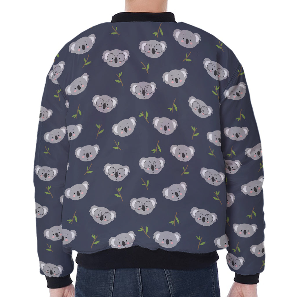 Koala Bear Pattern Print Zip Sleeve Bomber Jacket