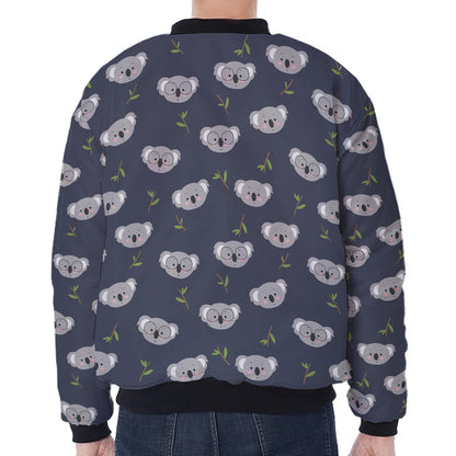 Koala Bear Pattern Print Zip Sleeve Bomber Jacket