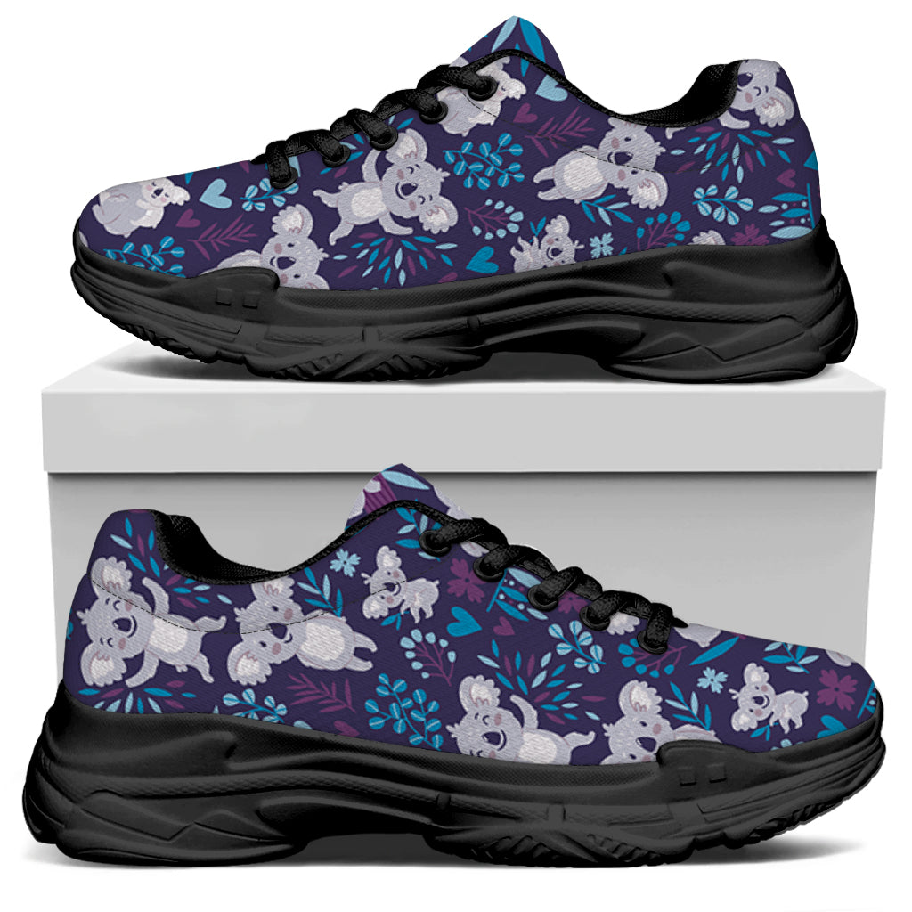 Koala Forest Pattern Print Black Chunky Shoes