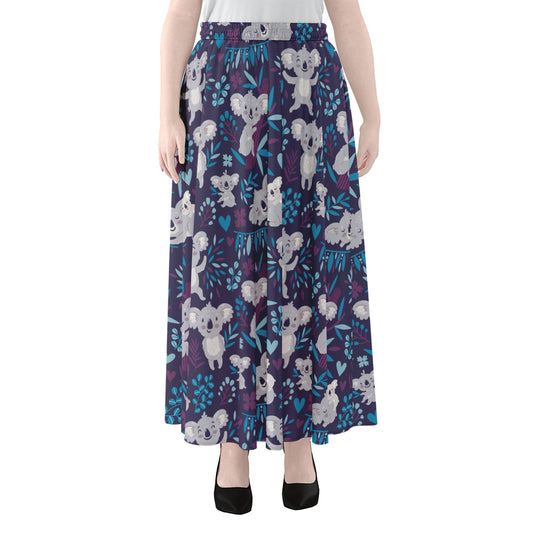 Koala Forest Pattern Print Chiffon Maxi Skirt