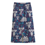 Koala Forest Pattern Print Cotton Front Slit Maxi Skirt