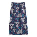 Koala Forest Pattern Print Cotton Front Slit Maxi Skirt