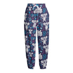 Koala Forest Pattern Print Fleece Lined Knit Pants