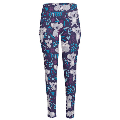 Koala Forest Pattern Print High-Waisted Pocket Leggings