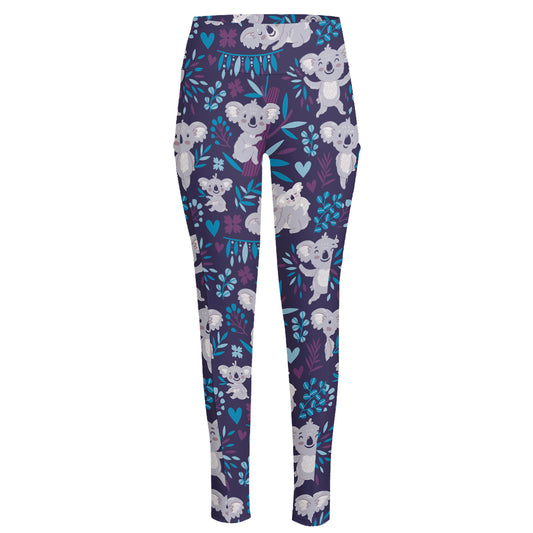 Koala Forest Pattern Print High-Waisted Pocket Leggings
