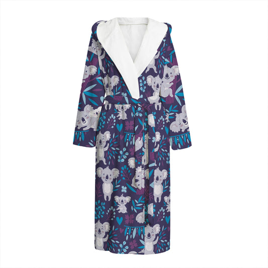Koala Forest Pattern Print Hooded Bathrobe