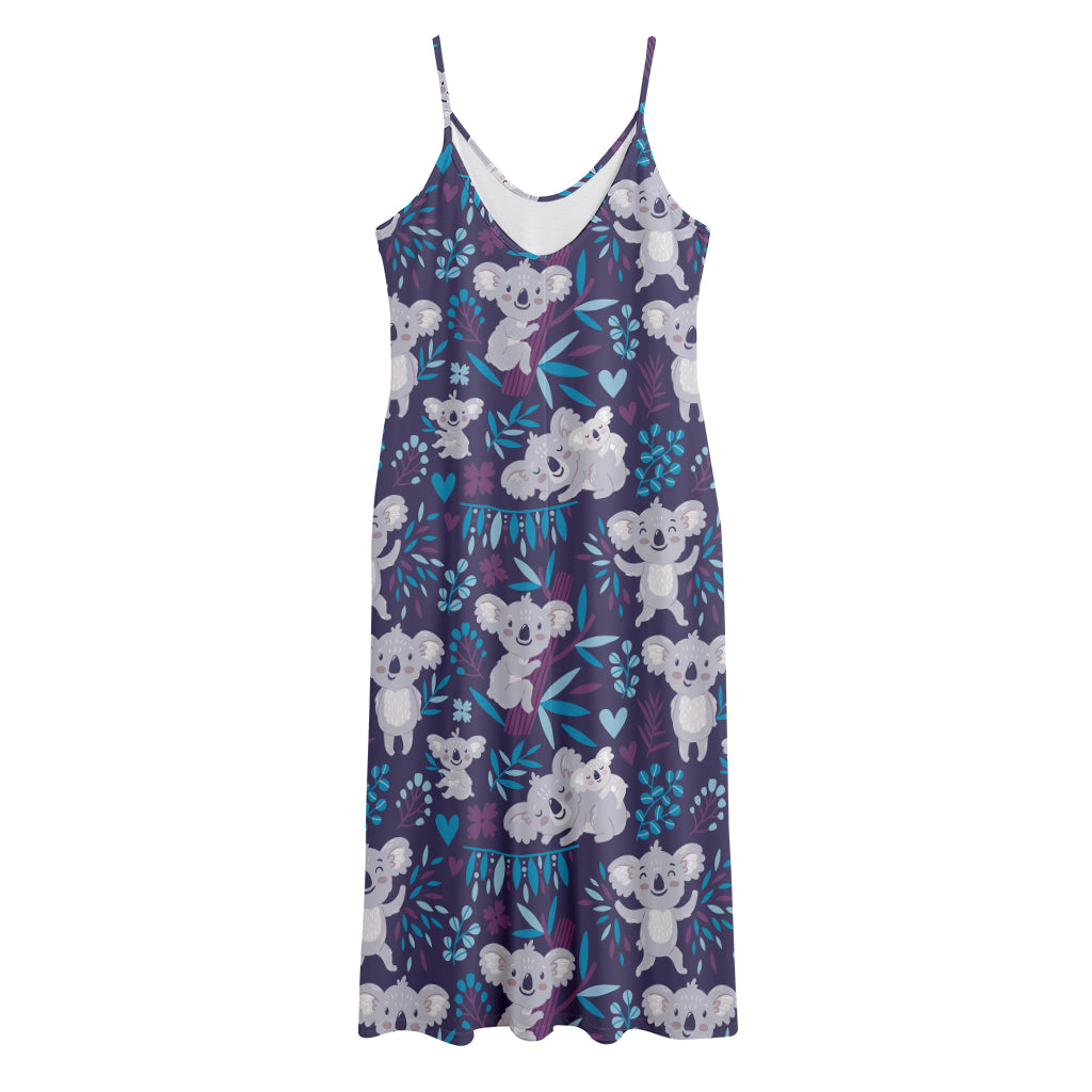 Koala Forest Pattern Print Jersey Midi Cami Dress