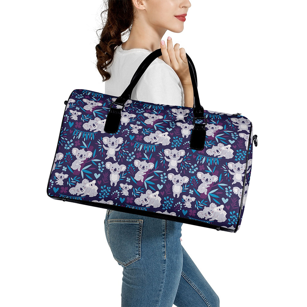 Koala Forest Pattern Print Leather Duffle Bag