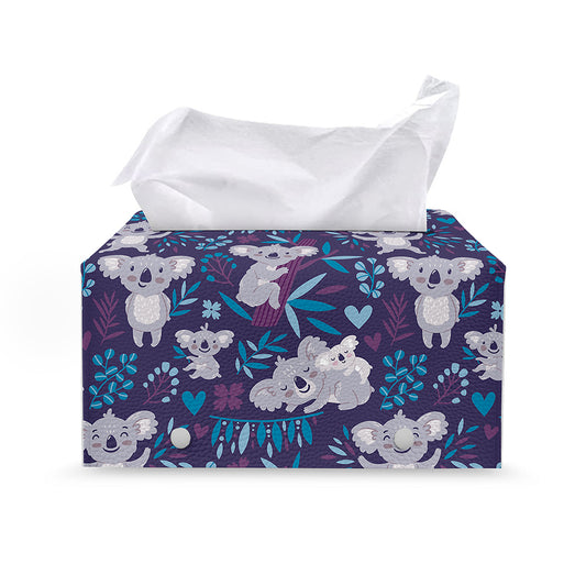Koala Forest Pattern Print Leather Tissue Box Cover